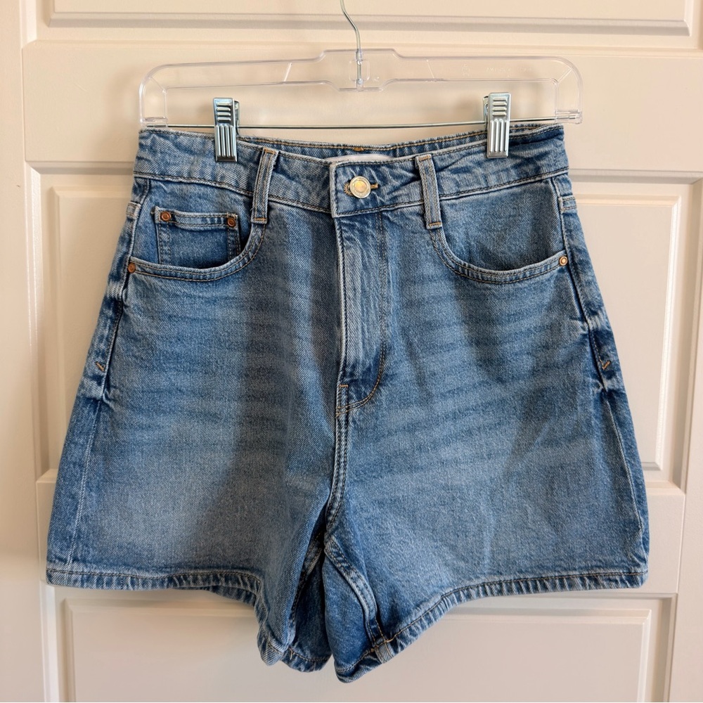 Zara Light Blue High-Rise Denim Shorts